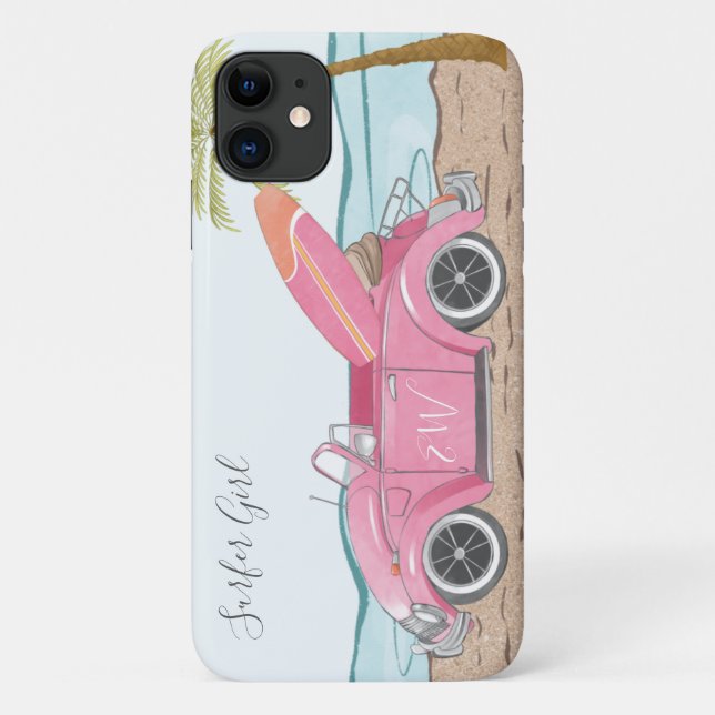 Surfer Girl Pink Car Beach Case-Mate iPhone Hülle (Rückseite)