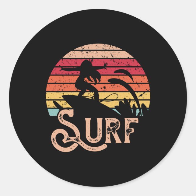 Surfer Girl Retro Vintag Surfboard Runder Aufkleber (Vorderseite)