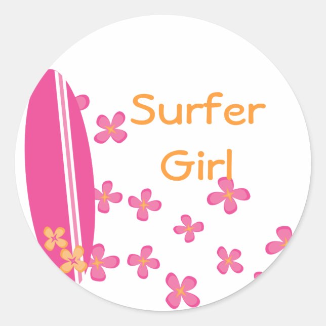 Surfer Girl Runder Aufkleber (Vorderseite)