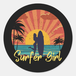 Surfer Girl Runder Aufkleber