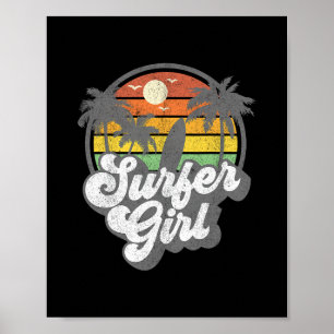 Surfer Girl Strand Retro 70er Jahre Vintage Surfen Poster