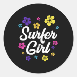 Surfer Girl Surf Retro Vintage Surf Geschenk Fraue Runder Aufkleber