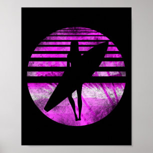 Surfer-Girl-Surfboard-Sonnenuntergang-Palmenbaum Poster