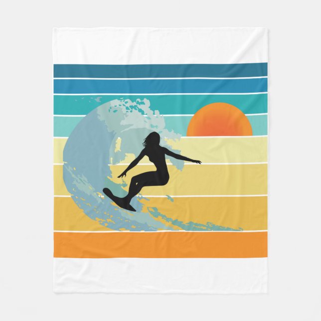 Surfer Girl Vintag Sunset Fleecedecke (Vorderseite)
