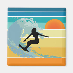 Surfer Girl Vintag Sunset Magnet