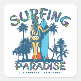 Surfer Girl Vintage Kalifornien Quadratischer Aufkleber