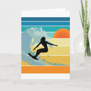 Surfer Girl Vintage Sonnenuntergang Karte