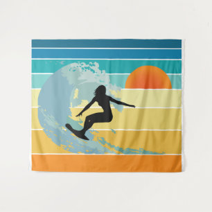 Surfer Girl Vintage Sonnenuntergang Wandteppich