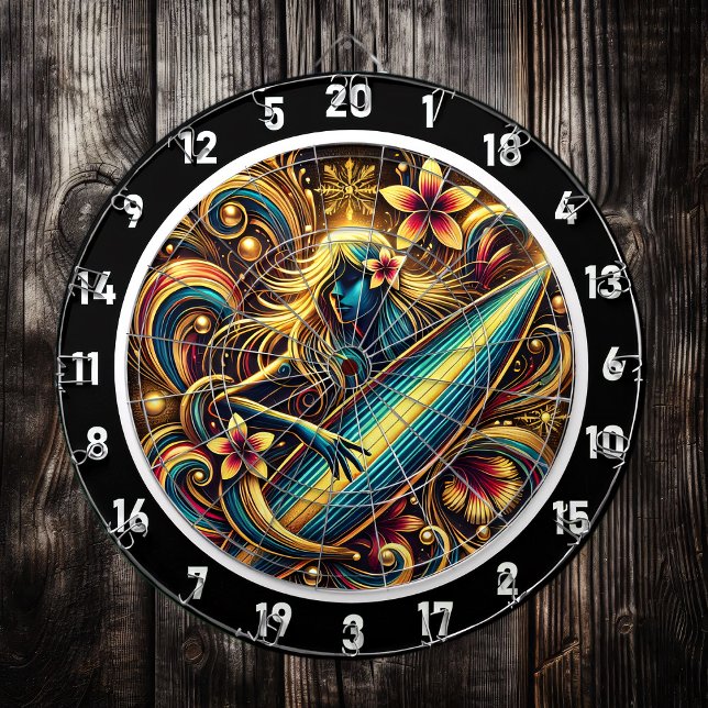 Surfer Glow mit tropischer Sonnenuntergang Art Dartscheibe (Von Creator hochgeladen)