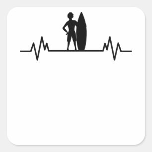 Surfer heartbeat Wellen surfen Welle reiten Gesche Quadratischer Aufkleber