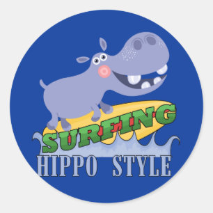 Surfer Hippopotamus Runder Aufkleber