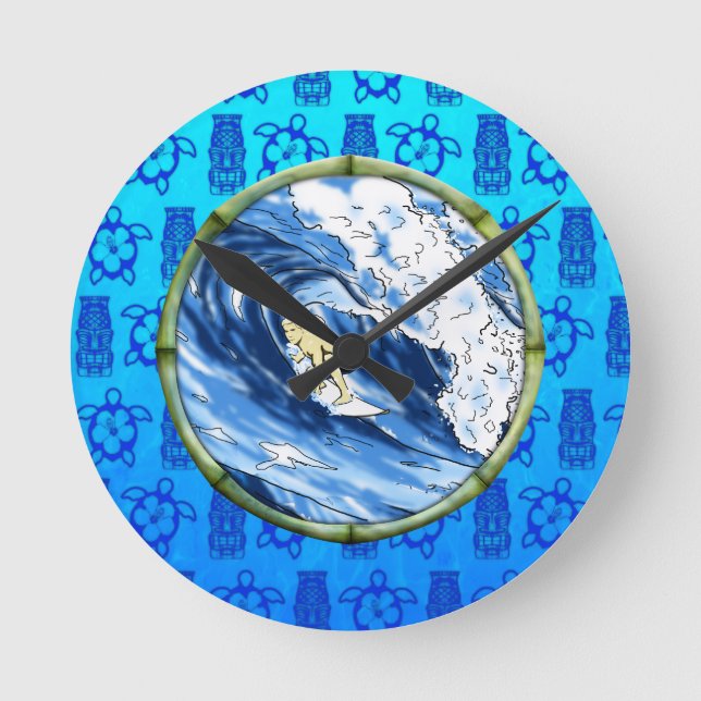 Surfer im Bambuskreis Runde Wanduhr (Vorderseite)