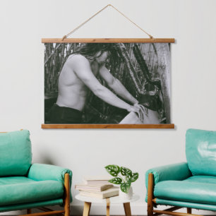 Surfer in Bamboo Dusche Holz Topped Wall Tapestory Wandteppich Mit Holzrahmen