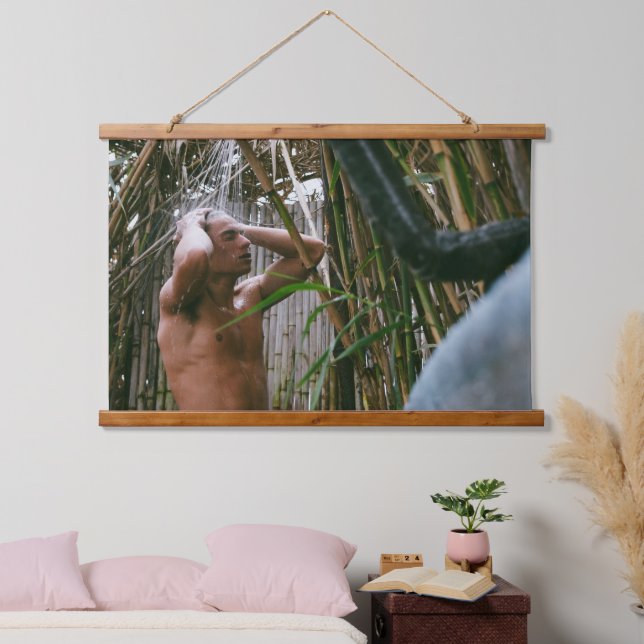 Surfer in Bamboo Dusche Holz Topped Wall Tapestory Wandteppich Mit Holzrahmen (Schlafzimmer)