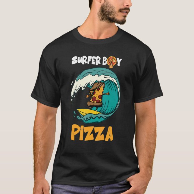 Surfer Junge für wen Liebe surfen und Pizzas Sum e T-Shirt (Vorderseite)