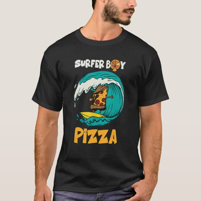 Surfer Junge für wen Liebe surfen und Pizzas Sum e T-Shirt (Vorderseite)