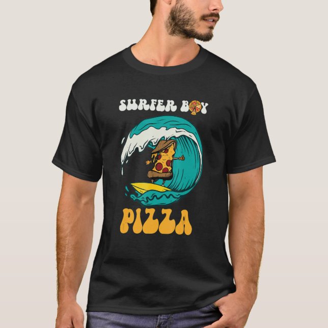 Surfer Junge für wen Liebe surfen und Pizzas Sum e T-Shirt (Vorderseite)