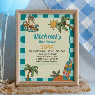 Surfer-Katze Sommer Erster Geburtstag Zeitkapsel S Poster