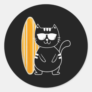 Surfer-Katze - Surfen Surfbrett Strand Ozeanwellen Runder Aufkleber