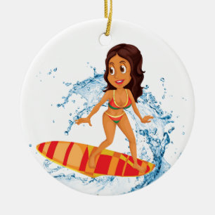 Surfer-Mädchen Keramik Ornament