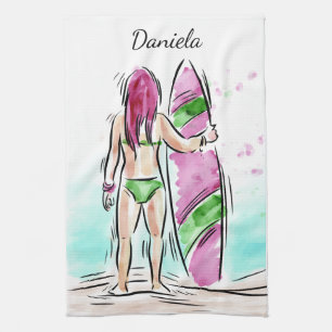 Surfer-Mädchen-Name-Handtuch Küchentuch