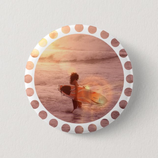 Surfer-Mädchen-runder Knopf Button (Vorderseite)