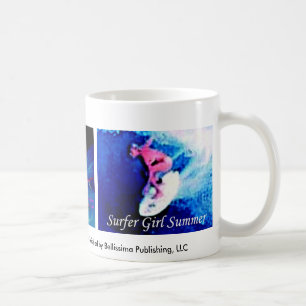 Surfer Mädchen-Sommer, surfend nach Angehörigen, Kaffeetasse