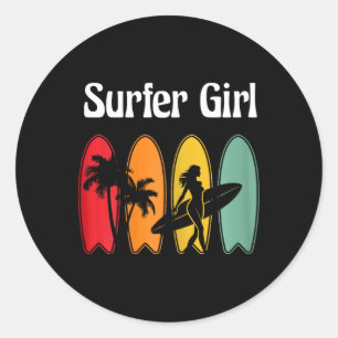 Surfer-Mädchen Surfboard Surfen Frauen Retro Runder Aufkleber