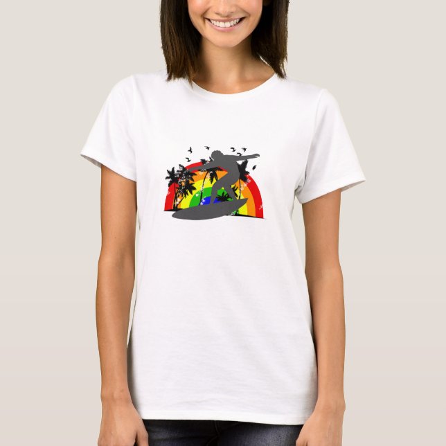 Surfer mit Regenbogen T-Shirt (Vorderseite)