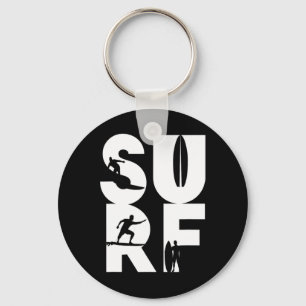 Surfer mit Surfboards in Surf Wave Rider und Idee Schlüsselanhänger