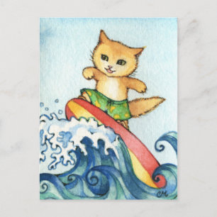 Surfer - Niedliche Katze Kunst Postkarte