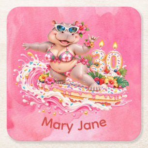 Surfer Nilpferd 30. Geburtstag Surfen Rechteckiger Pappuntersetzer
