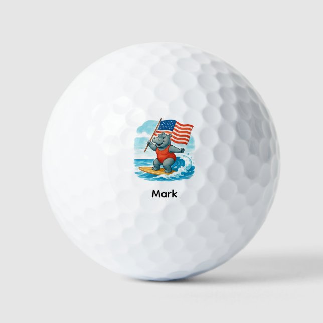 Surfer Nilpferd Surft am 4. Juli Unabhängigkeitsta Golfball (Vorderseite)