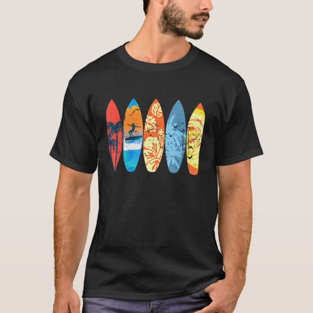 Surfer Palm Tree Surfboard Sunset Wave T-Shirt (Vorderseite)