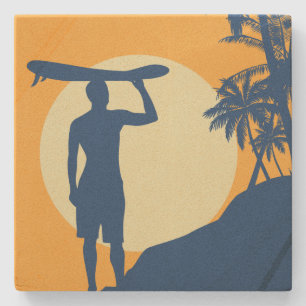 Surfer, Palme, Klippe, Sonne, Mond Untersetzer