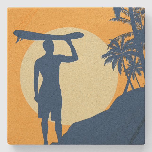 Surfer, Palme, Klippe, Sonne, Mond Untersetzer (Vorderseite)