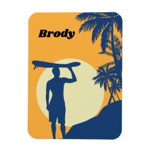 Surfer, Palmen, Klippe, Sonne, Mond, Surfbrett Magnet