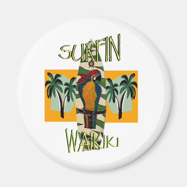 Surfer Parrot Magnet (Vorne)
