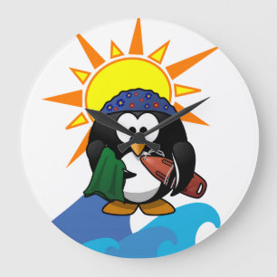 Surfer Penguin Clock Große Wanduhr