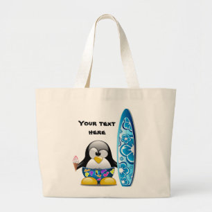 Surfer-Pinguin mit Eiscreme Jumbo Stoffbeutel