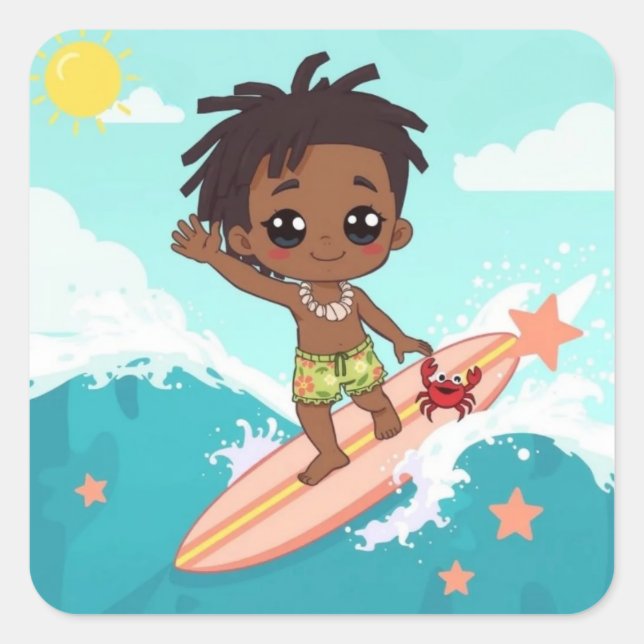 Surfer Quadratischer Aufkleber (Vorderseite)