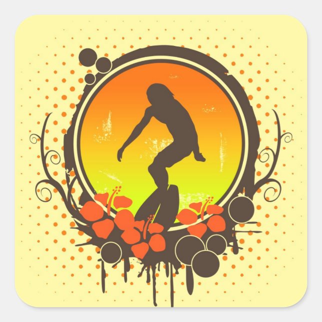 Surfer Quadratischer Aufkleber (Vorderseite)
