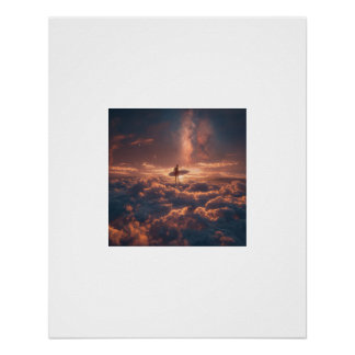 Surfer reitet auf einem Meer aus Wolken unter der Poster