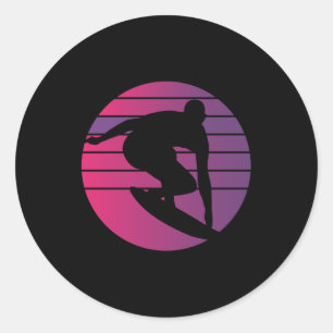 Surfer Retro Surfing Sunset Runder Aufkleber