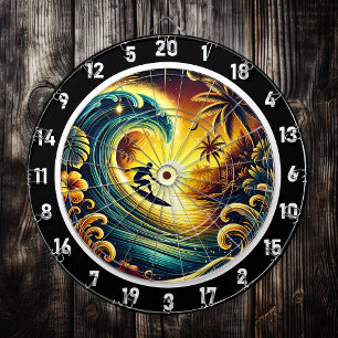 Surfer Riving Sunset Wave Kunst Dartscheibe