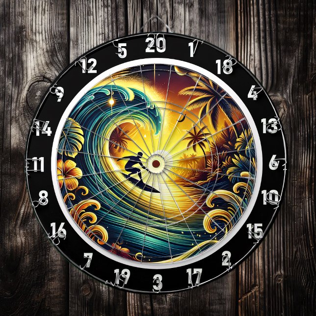 Surfer Riving Sunset Wave Kunst Dartscheibe (Von Creator hochgeladen)