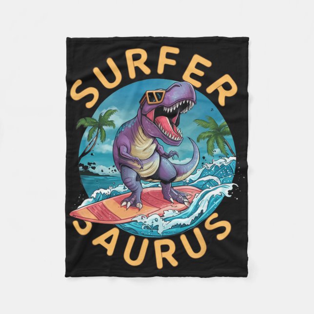 Surfer Saurus T-Rex Dinosaurier Surfen Dino Fahrer Fleecedecke (Vorderseite)
