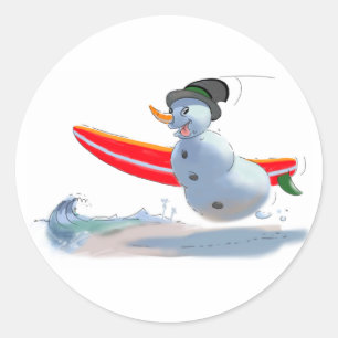 Surfer-Schneemann Runder Aufkleber
