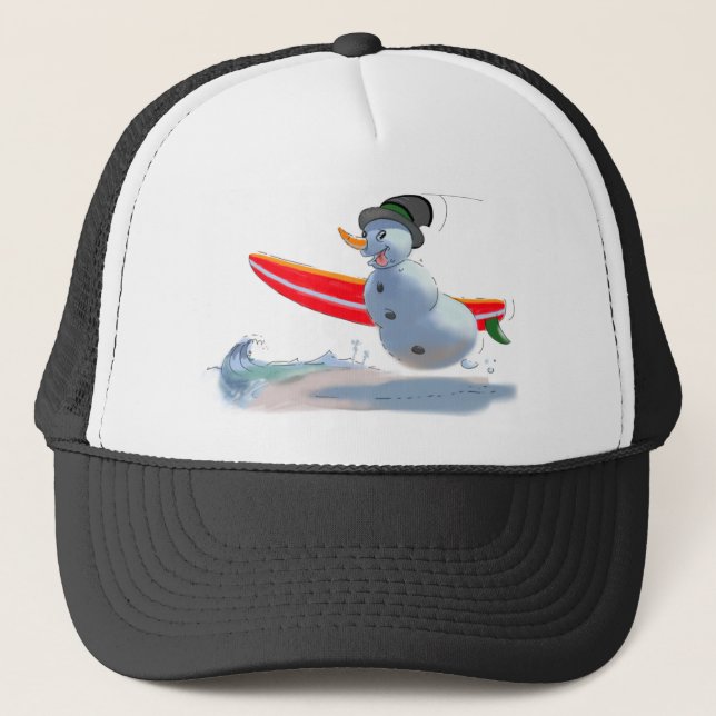 Surfer-Schneemann Truckerkappe (Vorderseite)