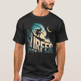 Surfer Shirt mit Welle und Nachtmotiv